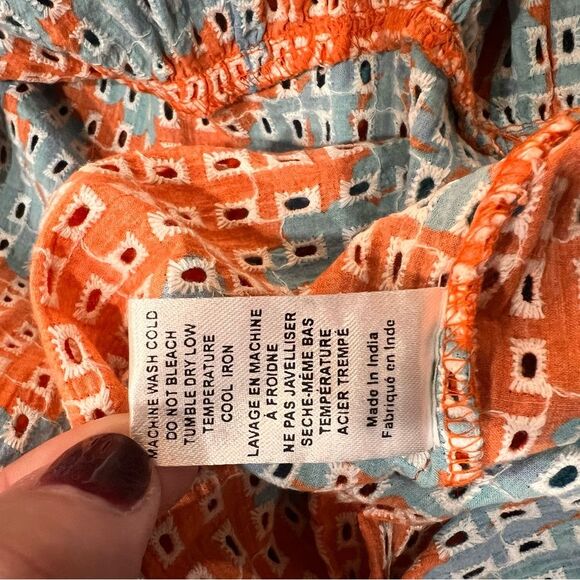 Solid & Striped Eyelet Lace Sundress Orange Blue Cotton Midi Resort Summer S NWT - Picture 10 of 10